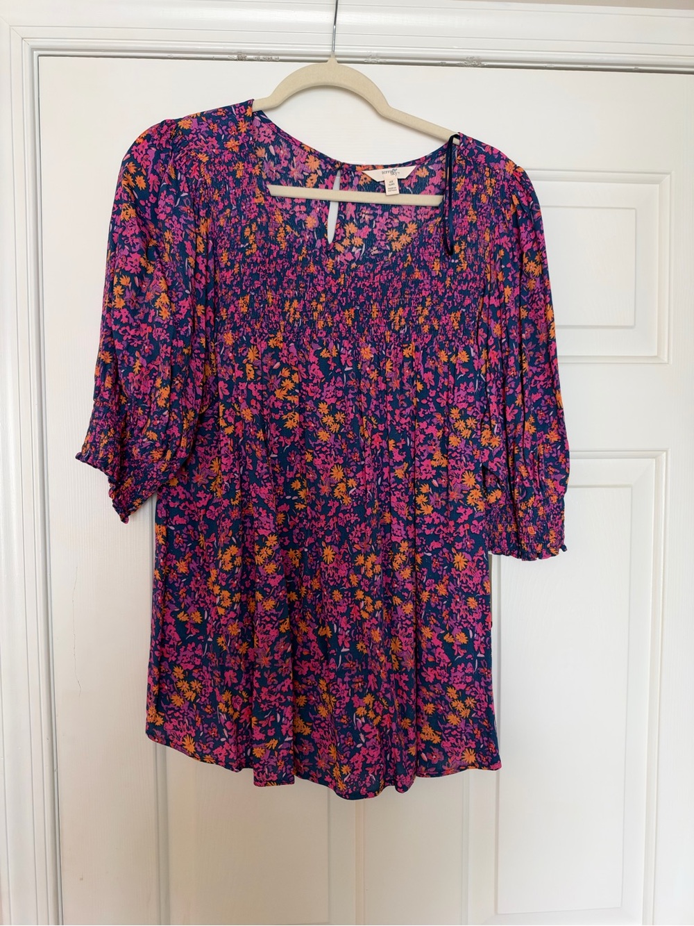 Terra & Sky Navy Tunic with Purple, Pink & Orange Floral Print